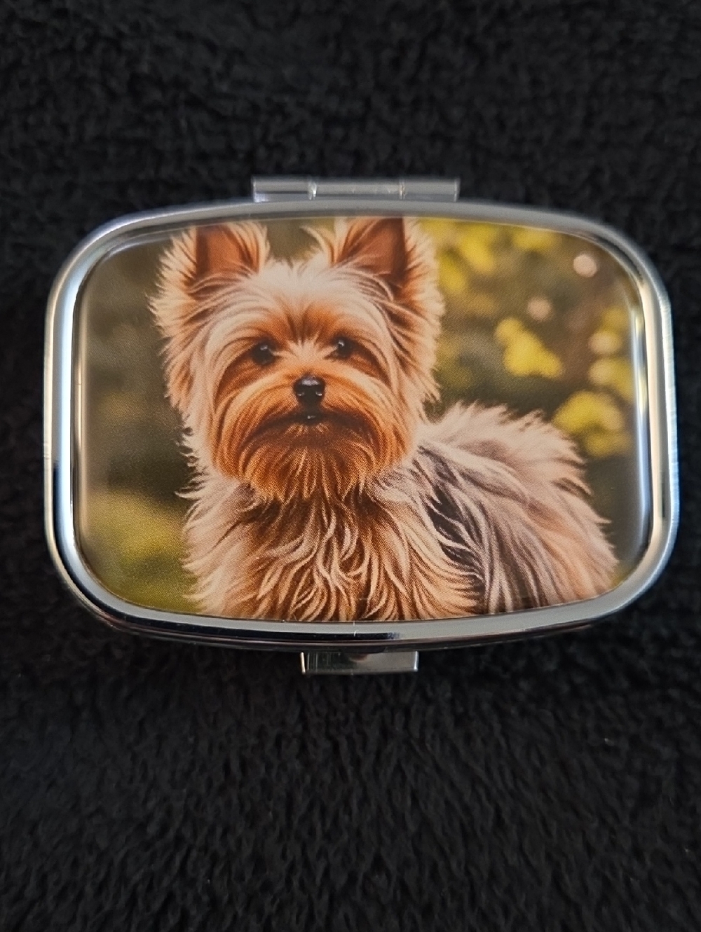NEW - PILL CASE...PILL CONTAINER...WITH A MIRROR - Dog...Yorkie